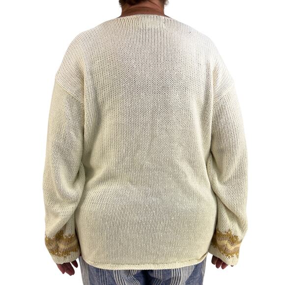Vintage Christmas Tree Sweater Ivory Neutrals Gold Beaded Embellished by Tiara - Picture 8 of 8